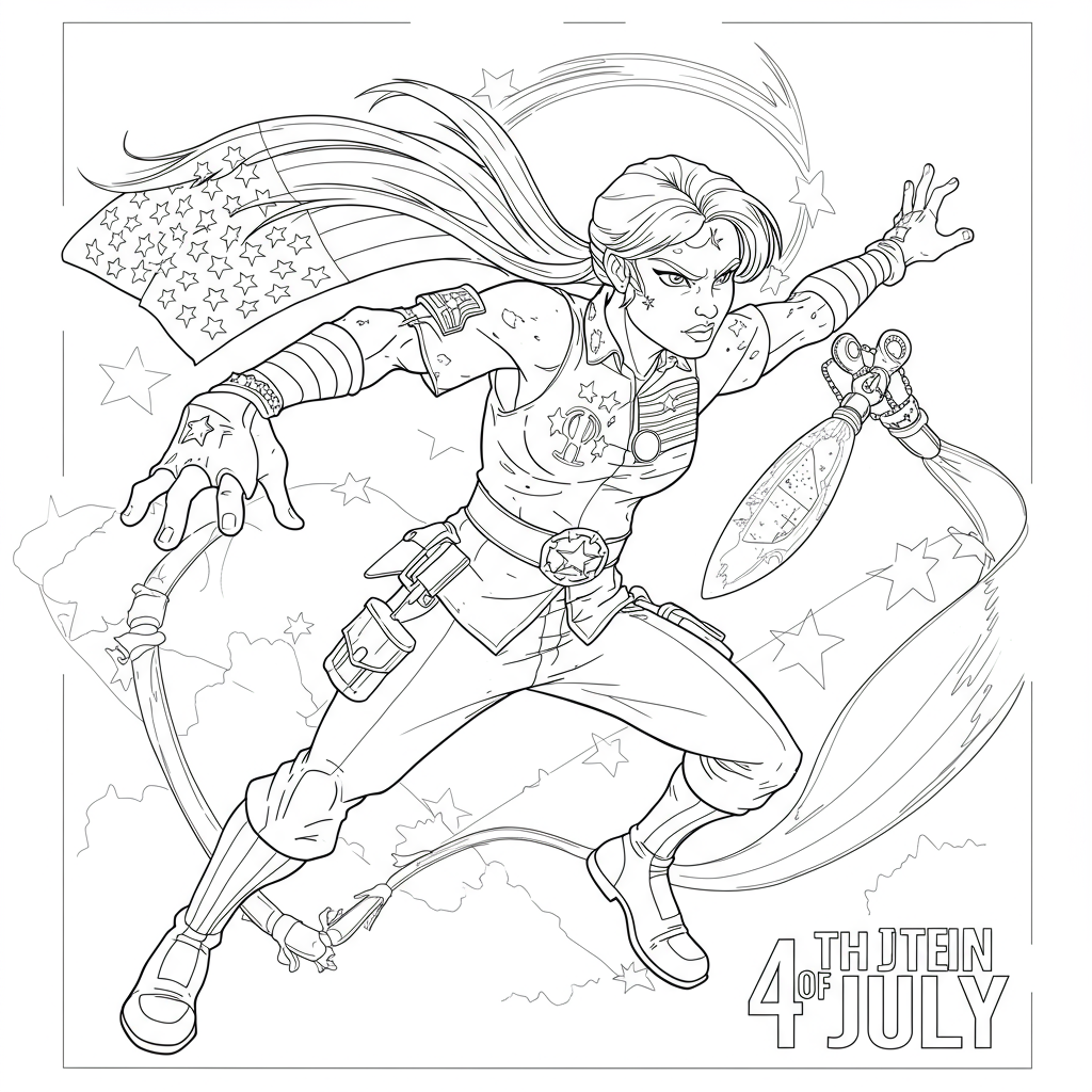 4th of july action coloring page