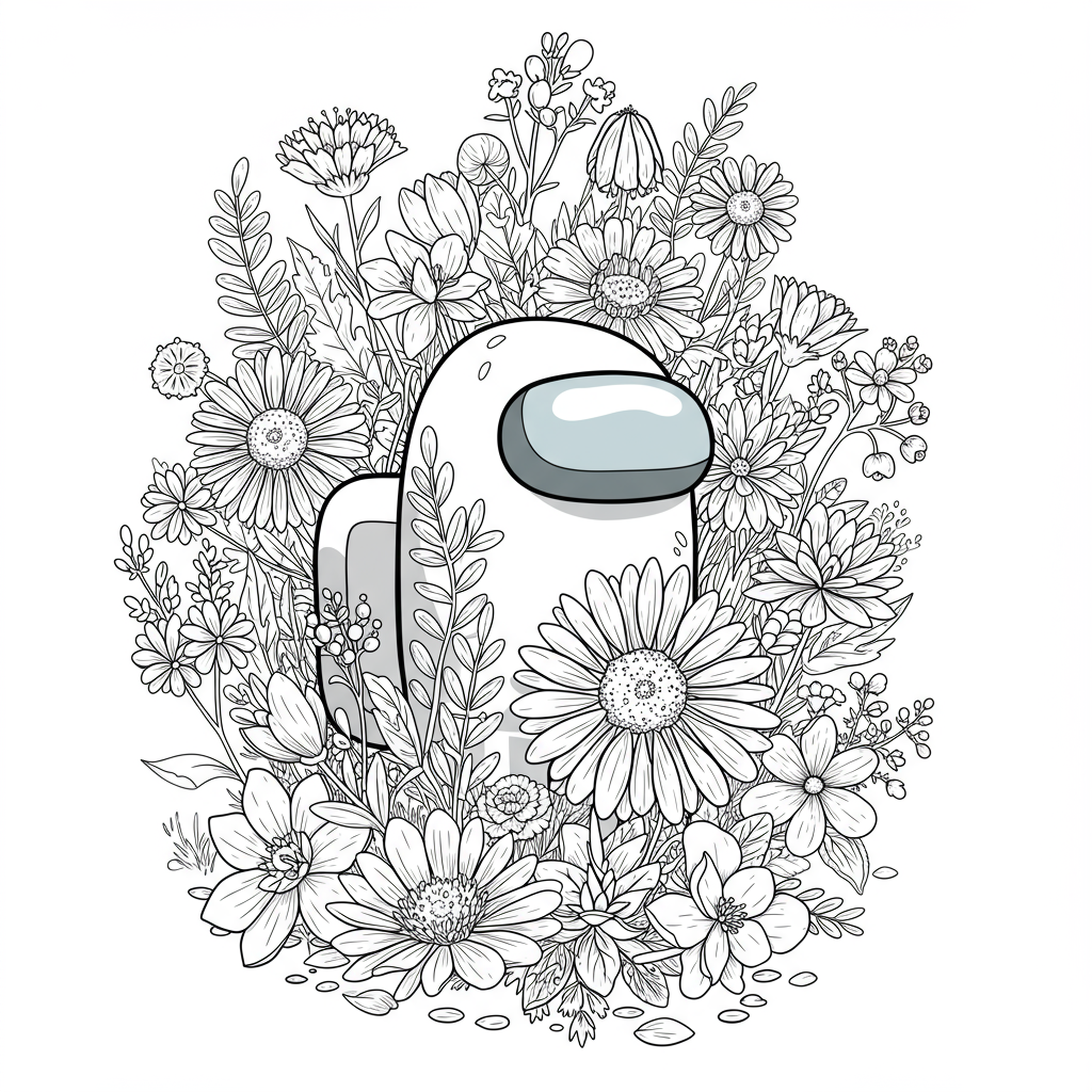 página de colorir de flores do among us