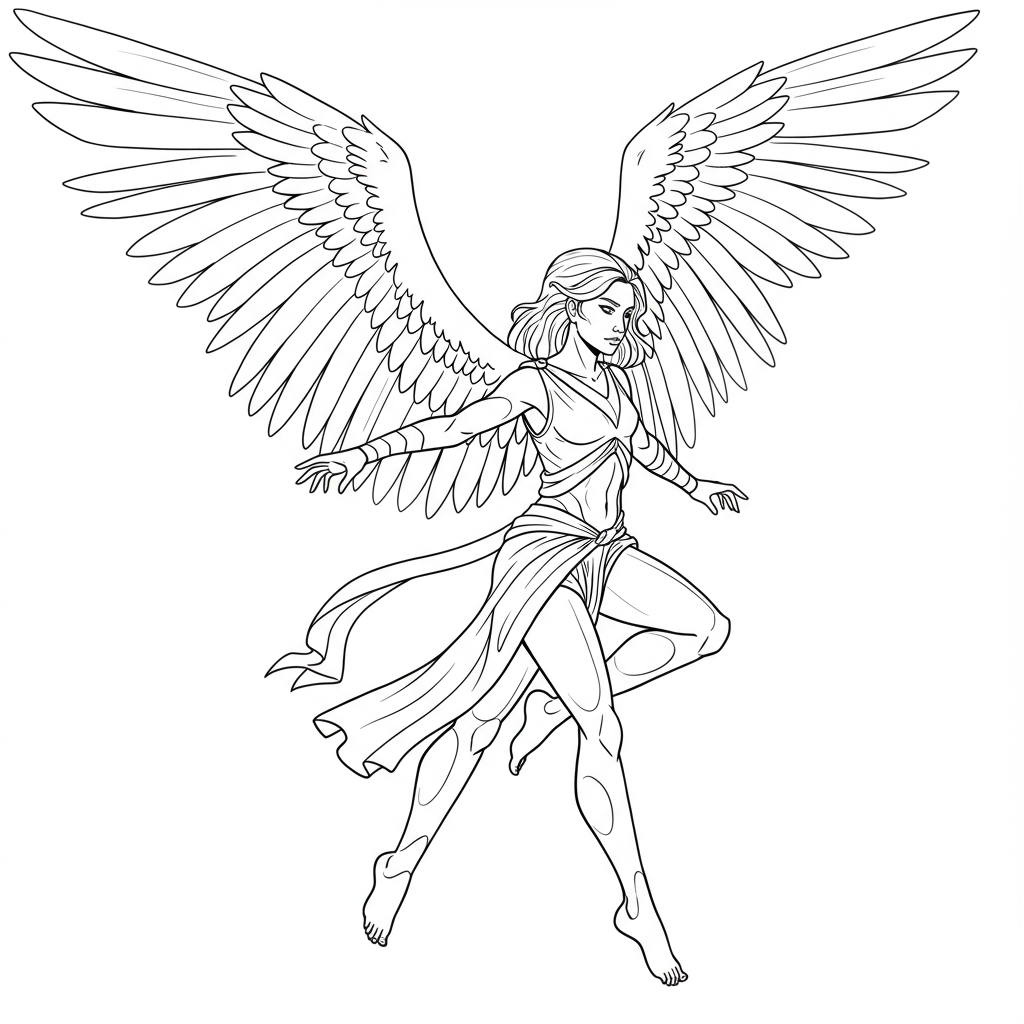 angel action coloring page