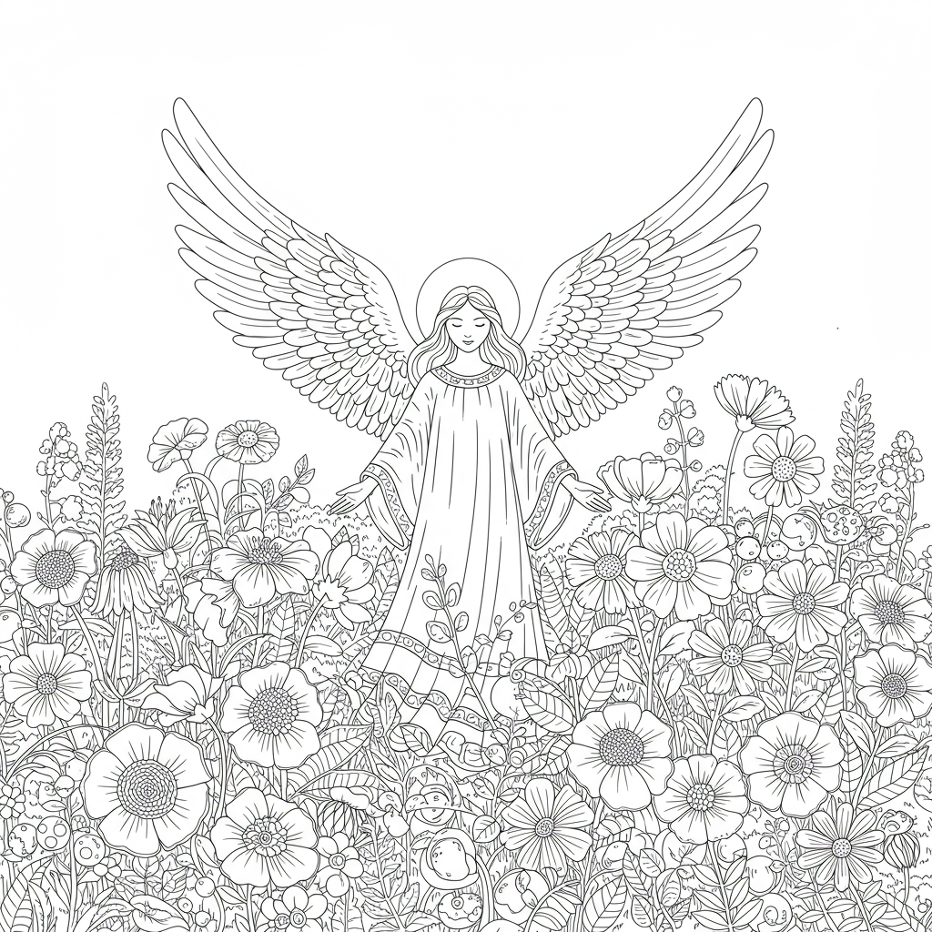 angel flowers coloring page
