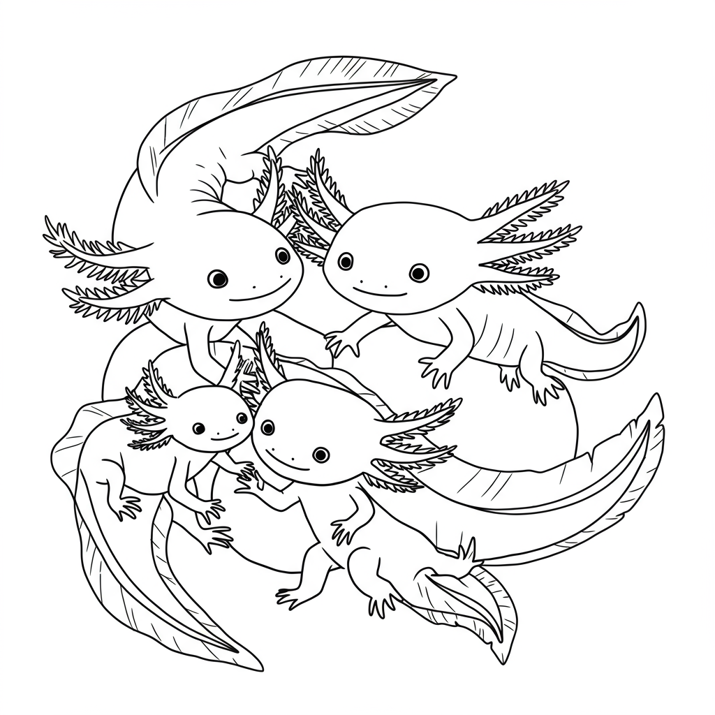 axolotl family coloring page