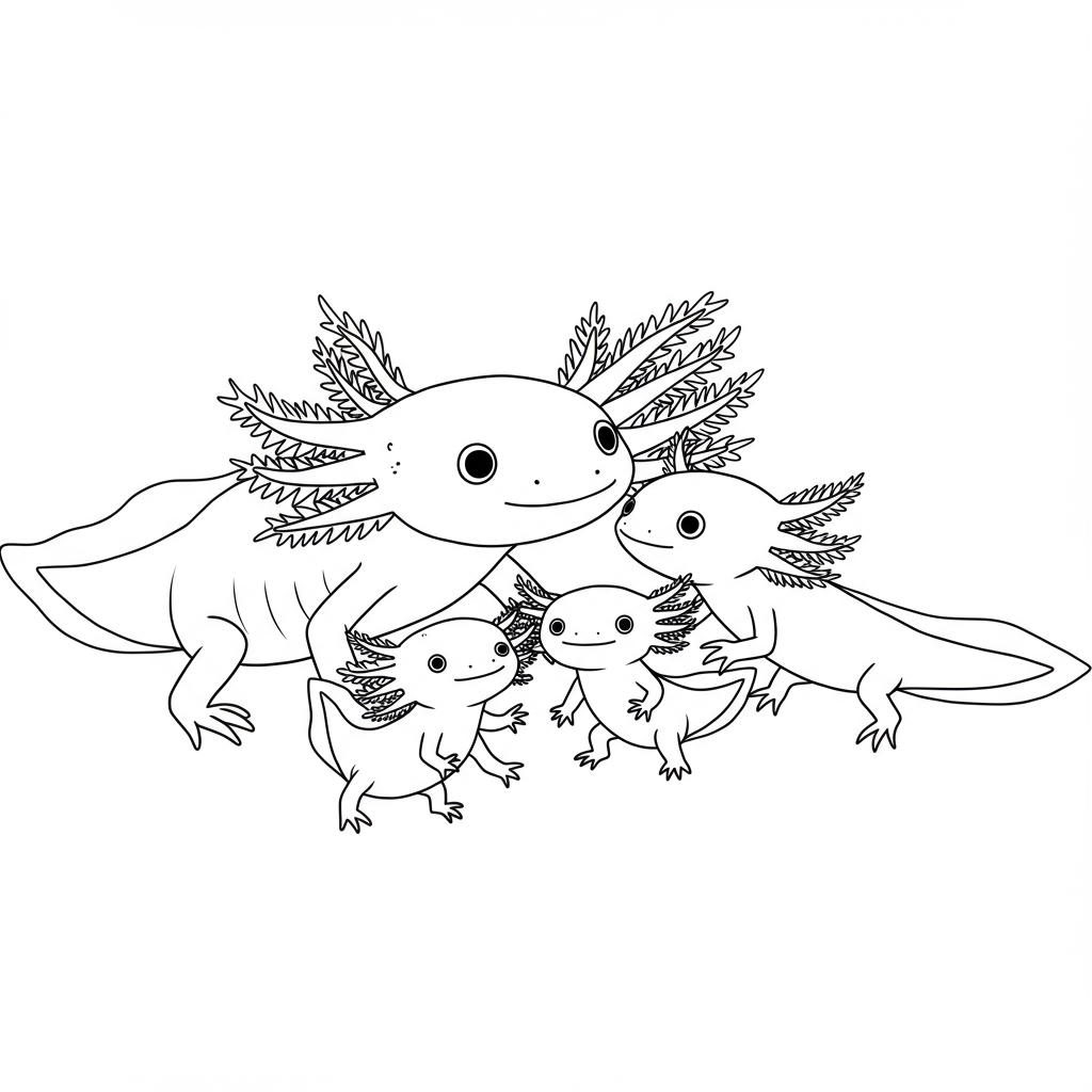 axolotl family coloring page