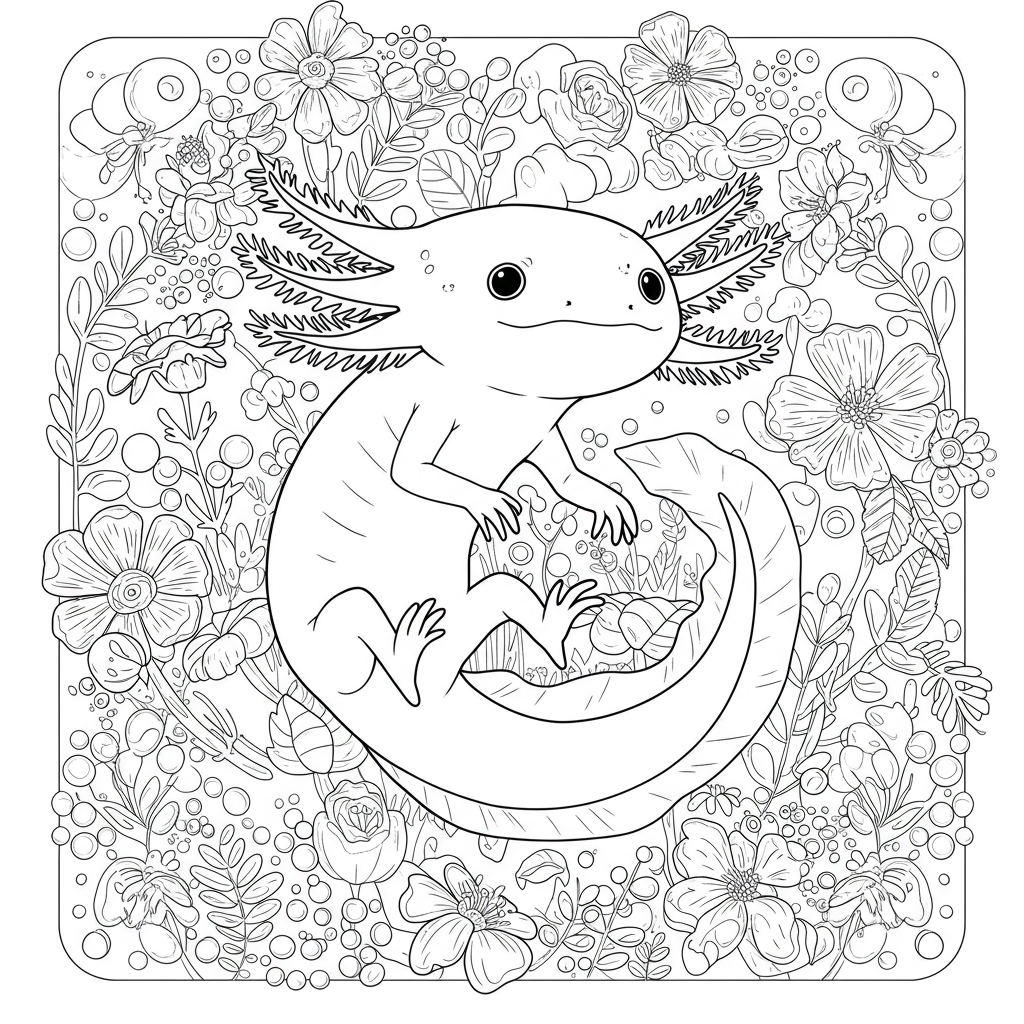 axolotl flowers coloring page
