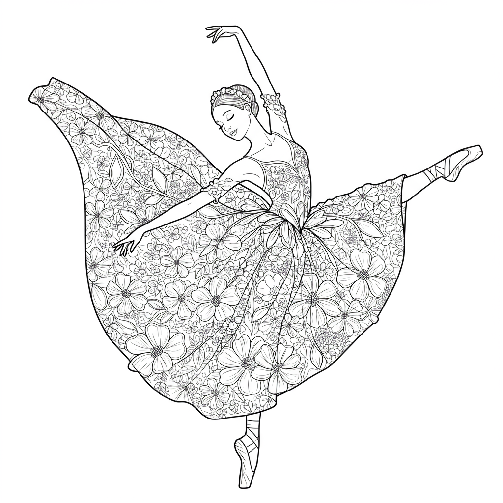 ballet dancer flowers coloring page