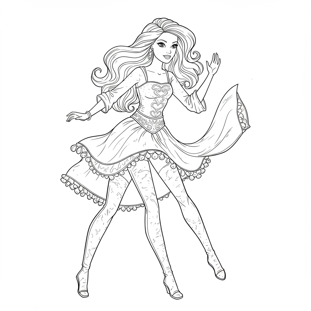 barbie doll action coloring page