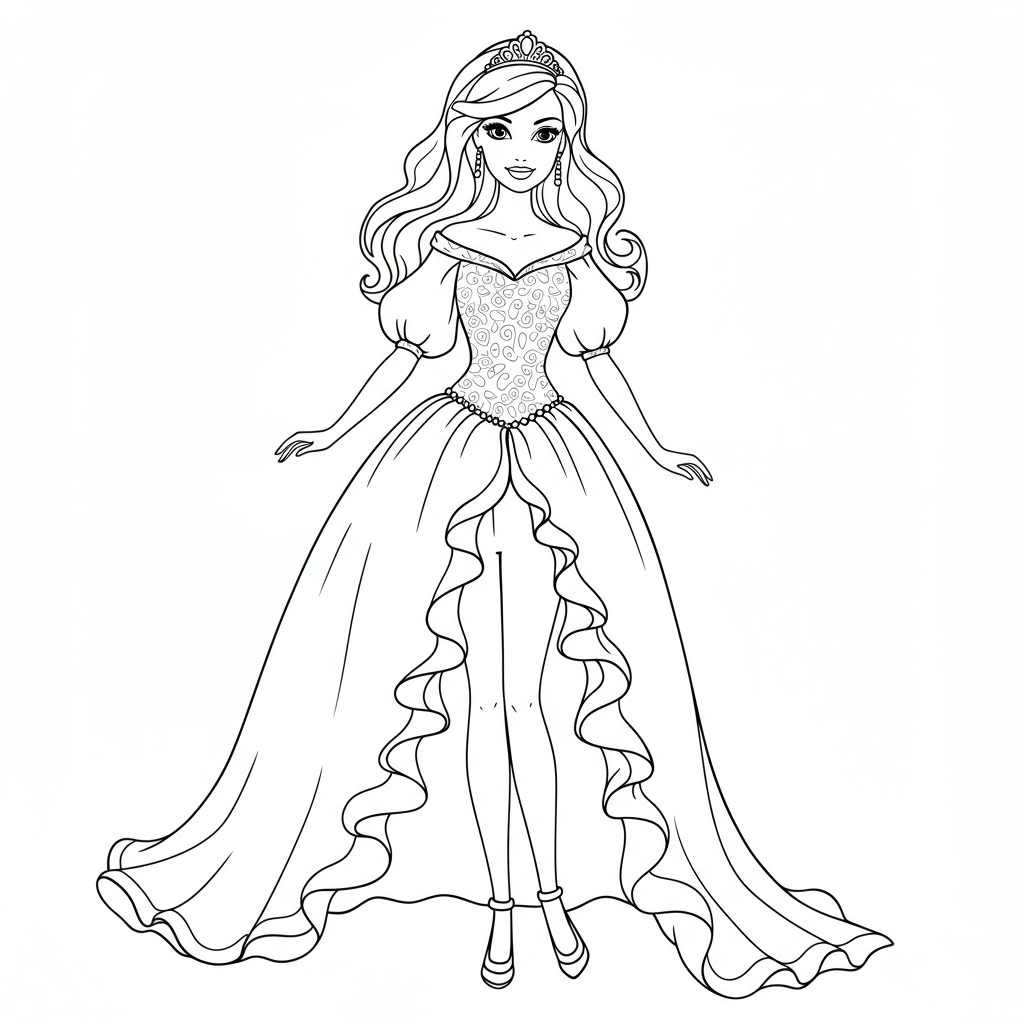 barbie doll cute coloring page