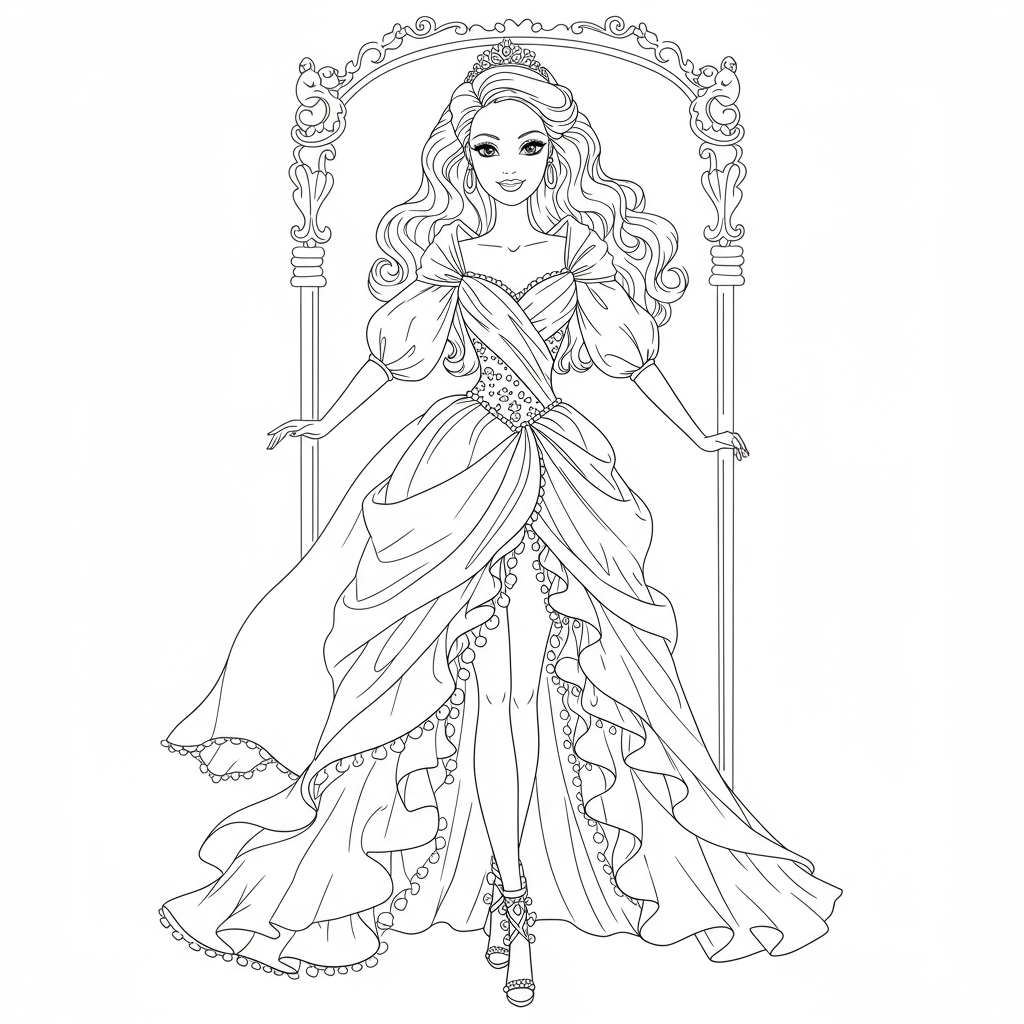 barbie doll detailed coloring page