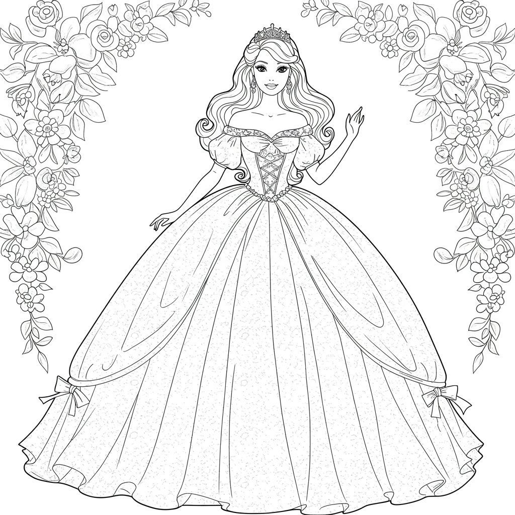 barbie doll flowers coloring page