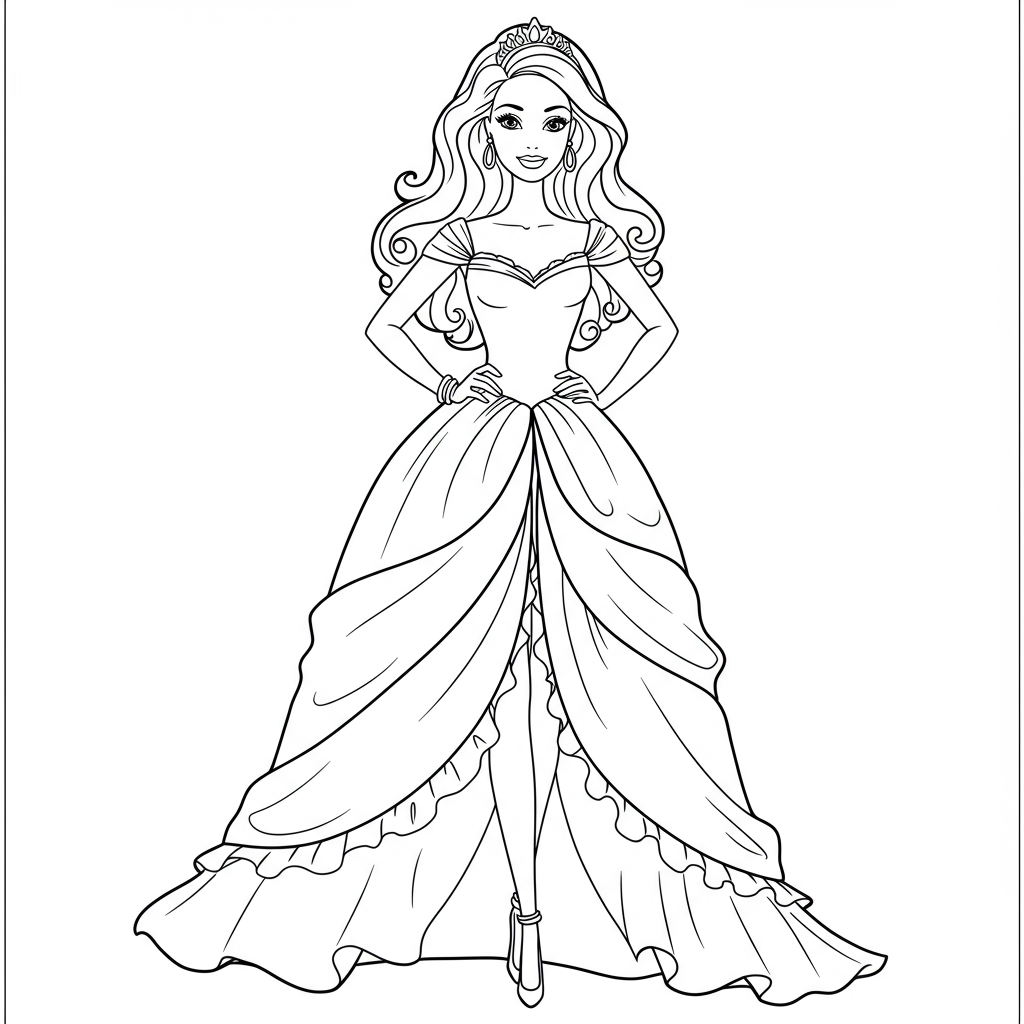 barbie doll simple coloring page