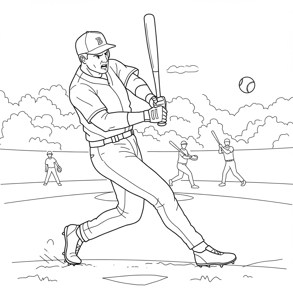 baseball action coloring page