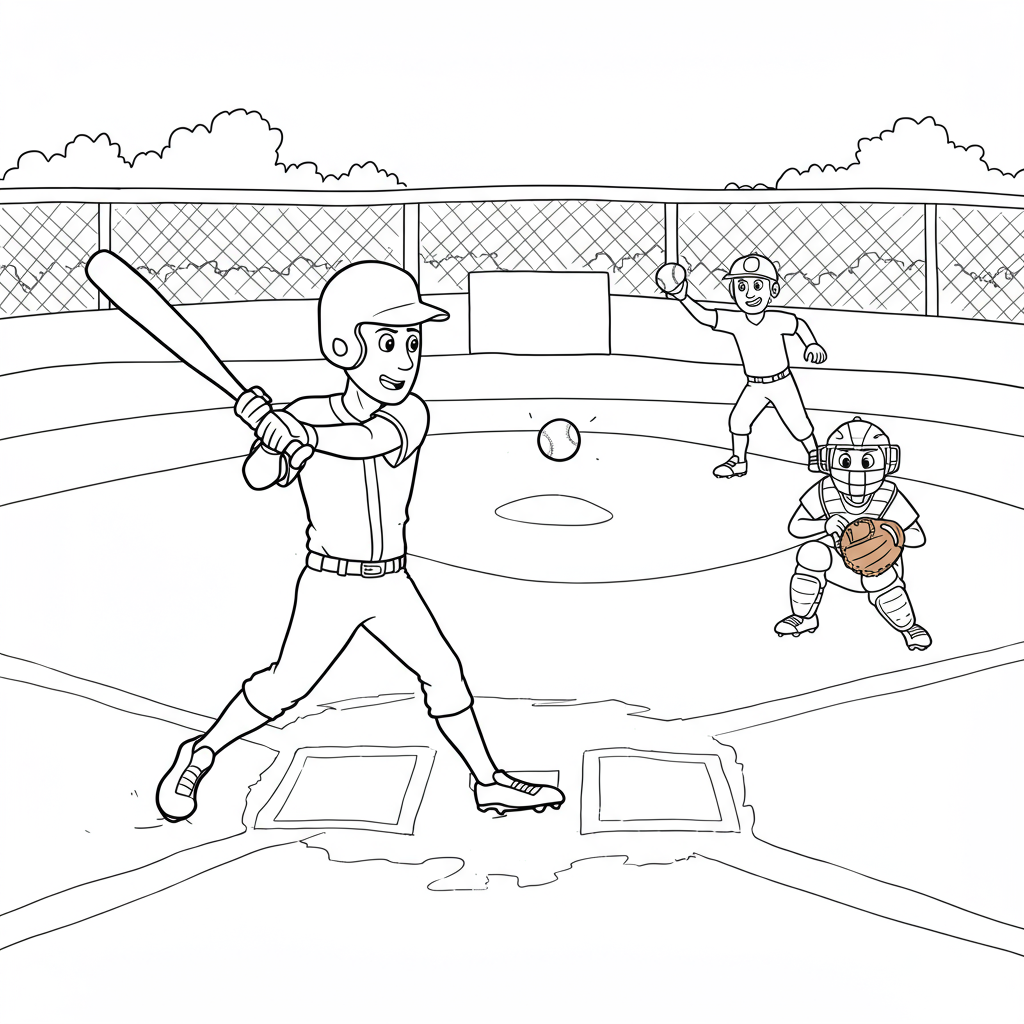 baseball cartoon coloring page