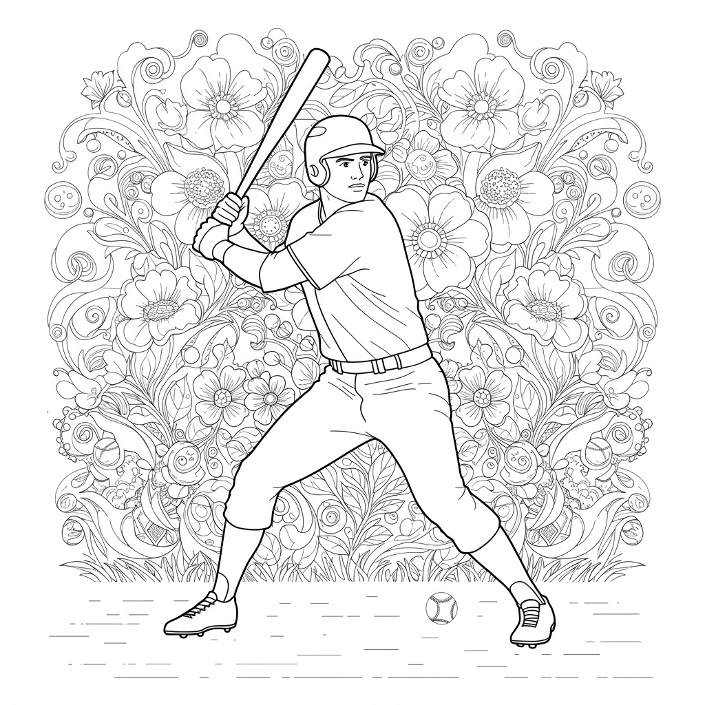 baseball flowers coloring page