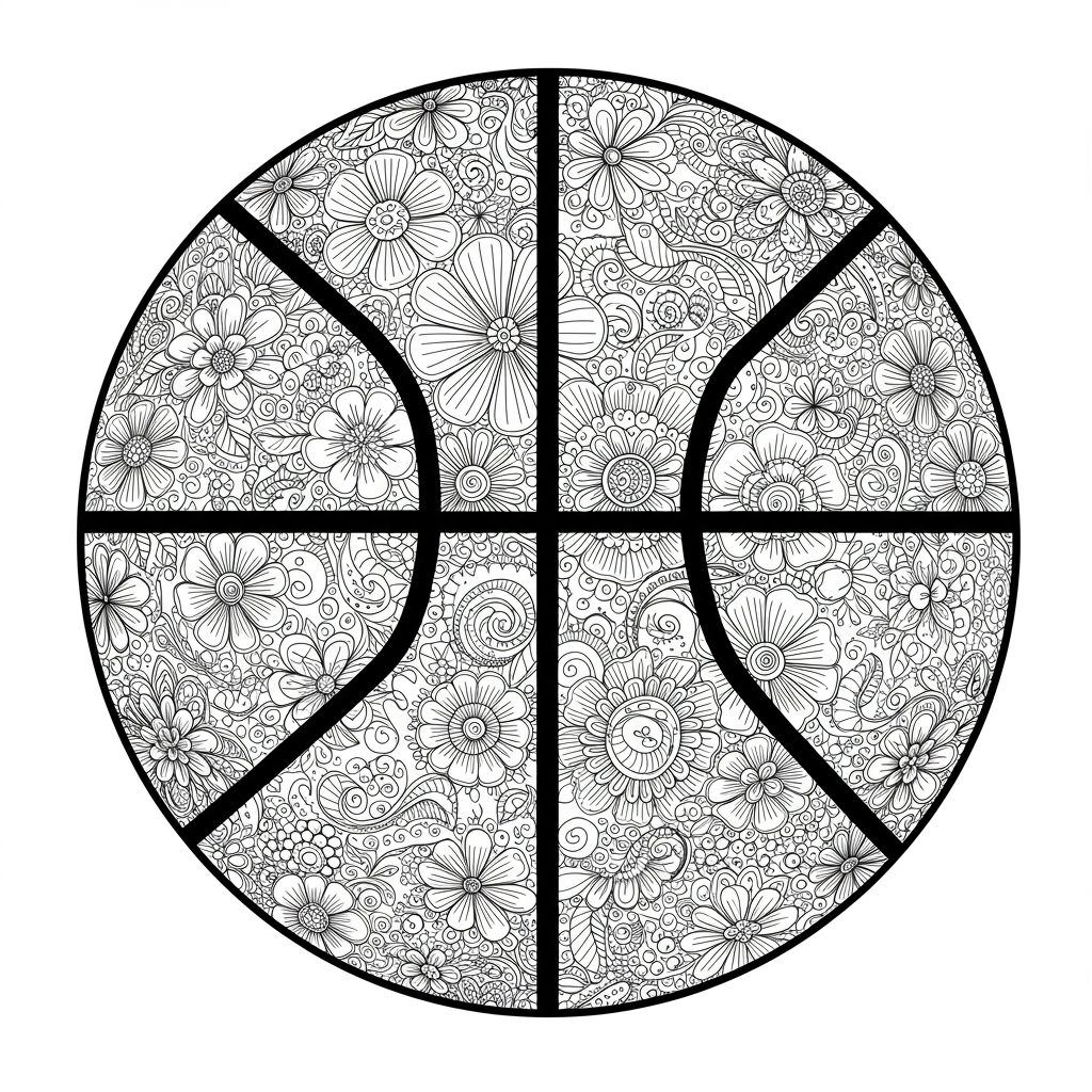 basketball flowers coloring page