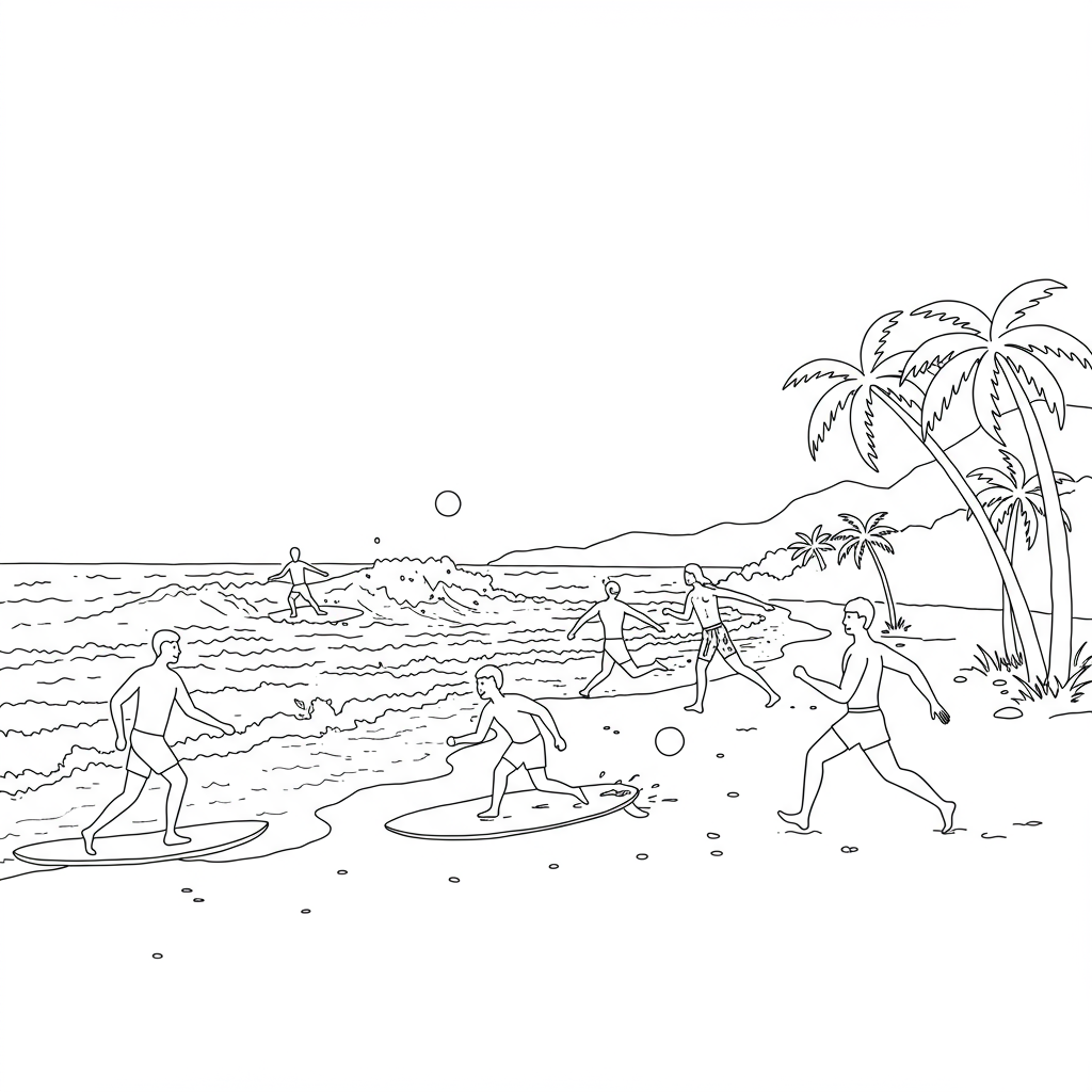 beach action coloring page