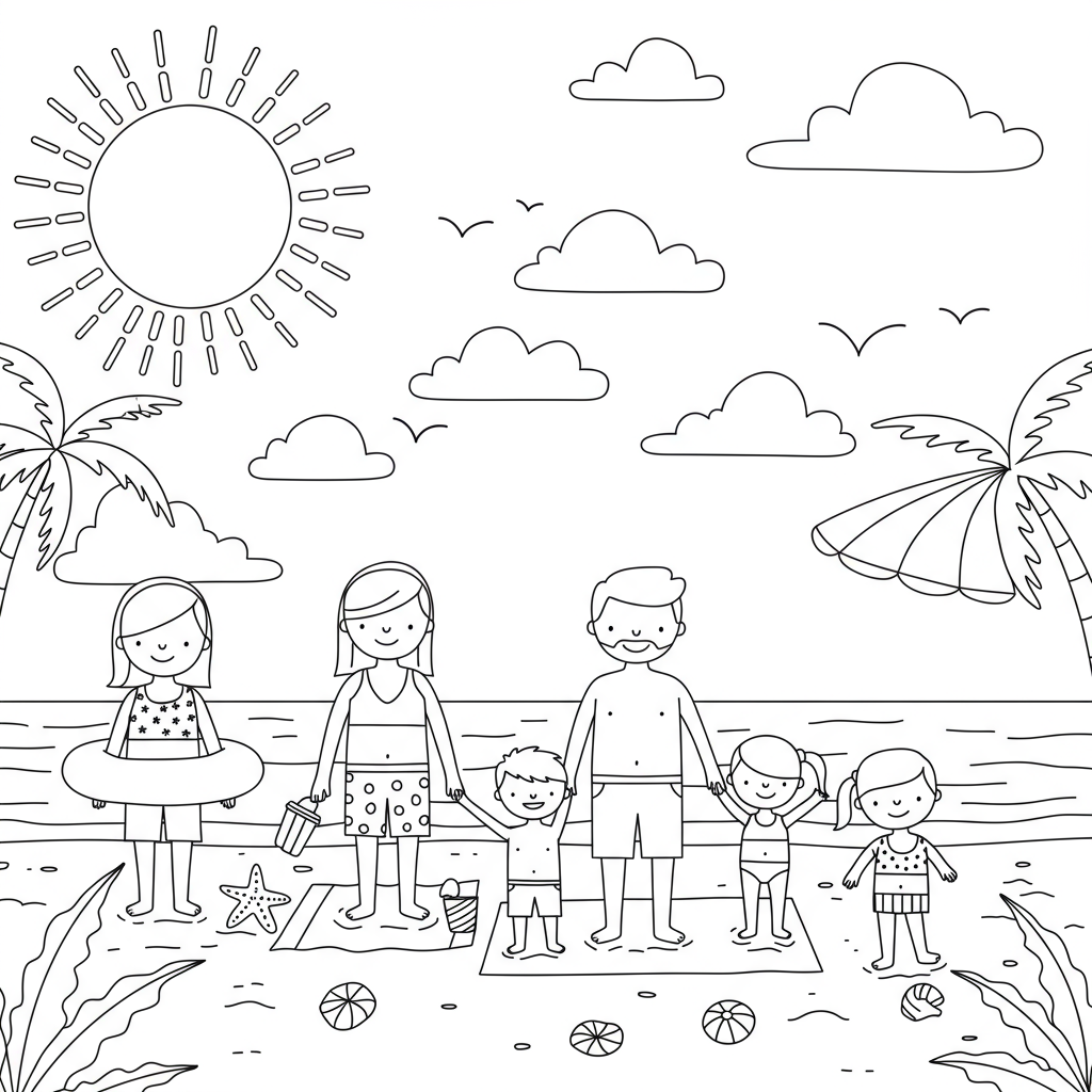 beach family coloring page