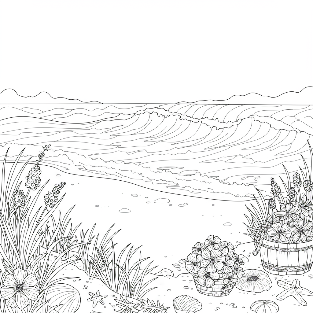 beach flowers coloring page