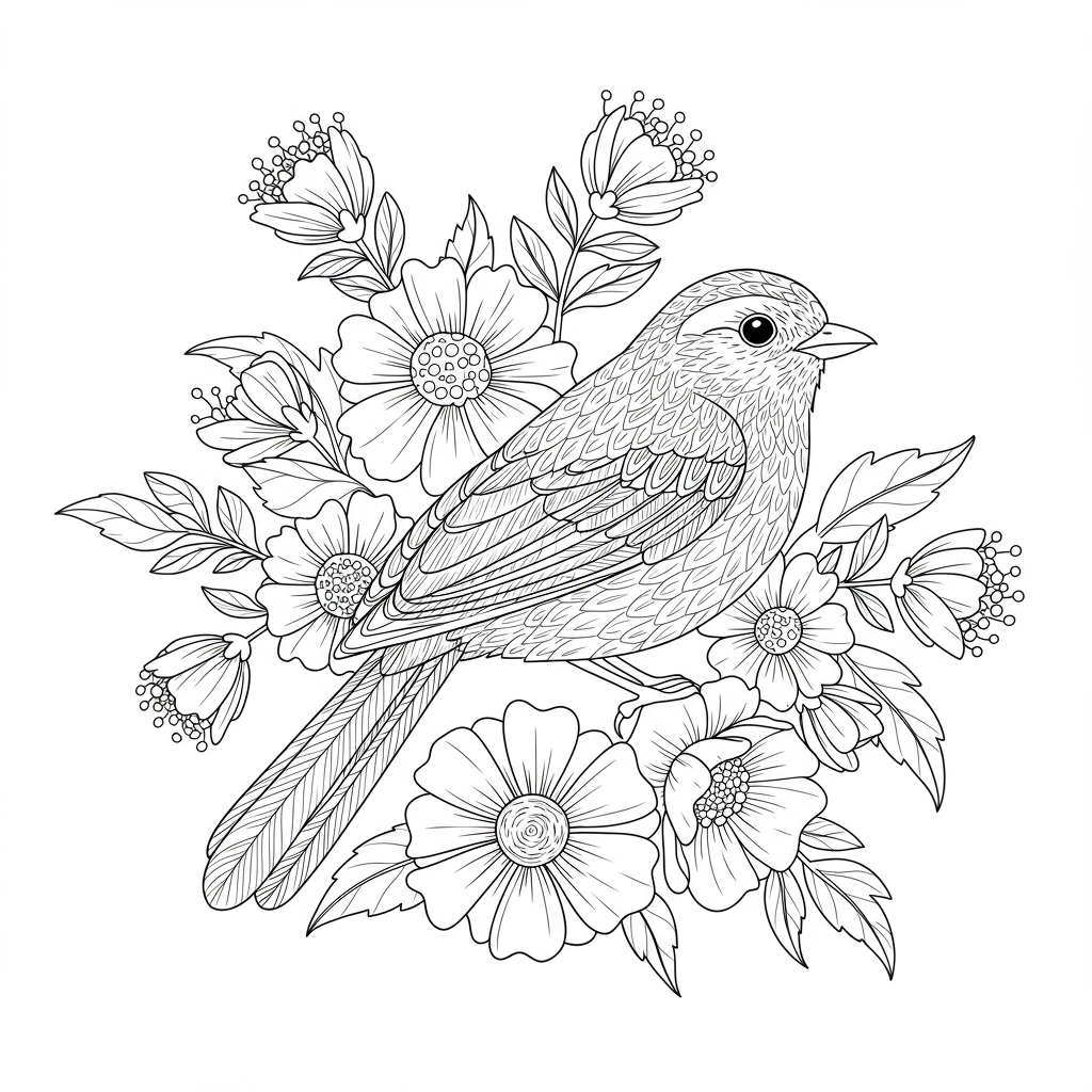 bird flowers coloring page