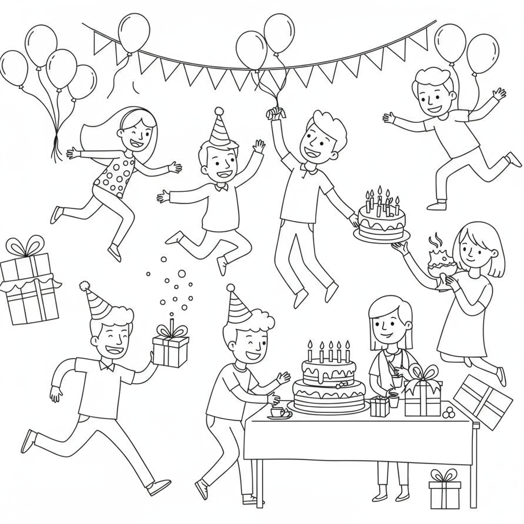 birthday action coloring page
