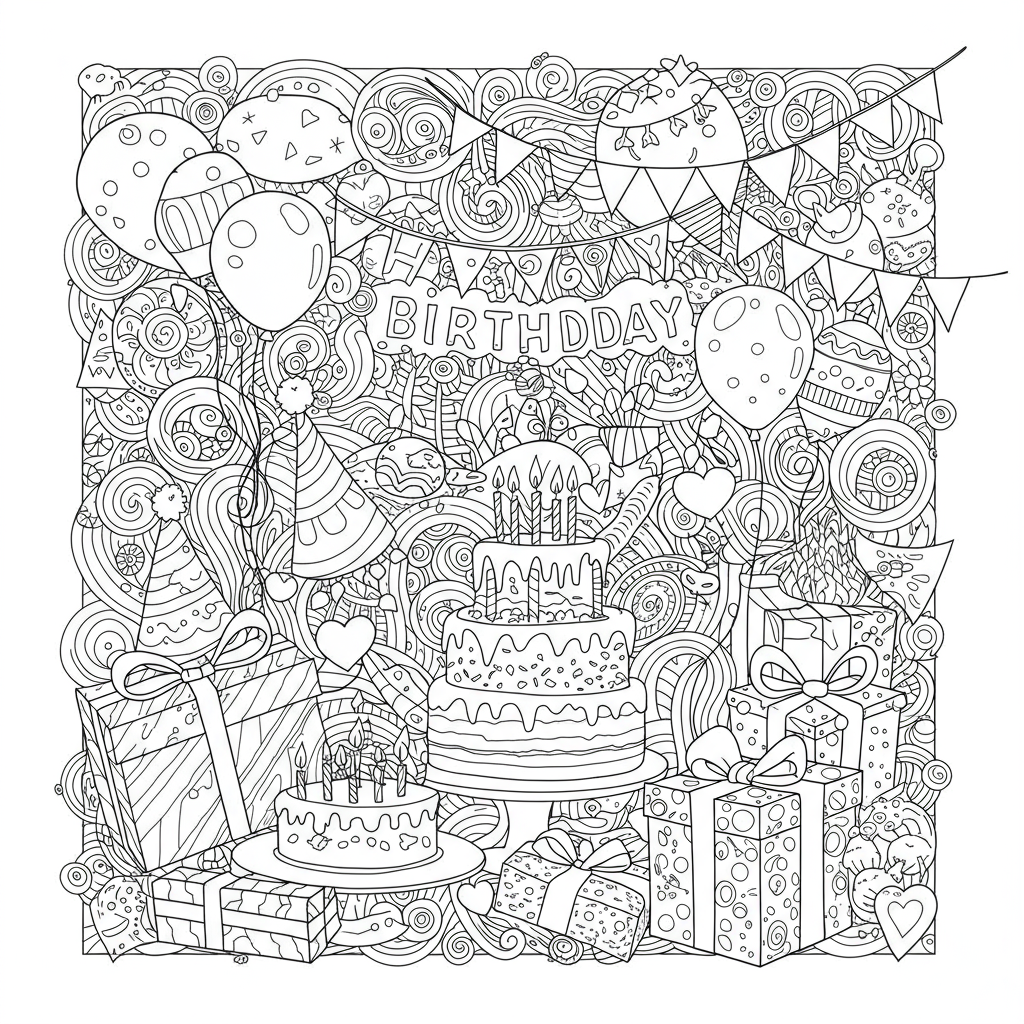birthday decorative coloring page