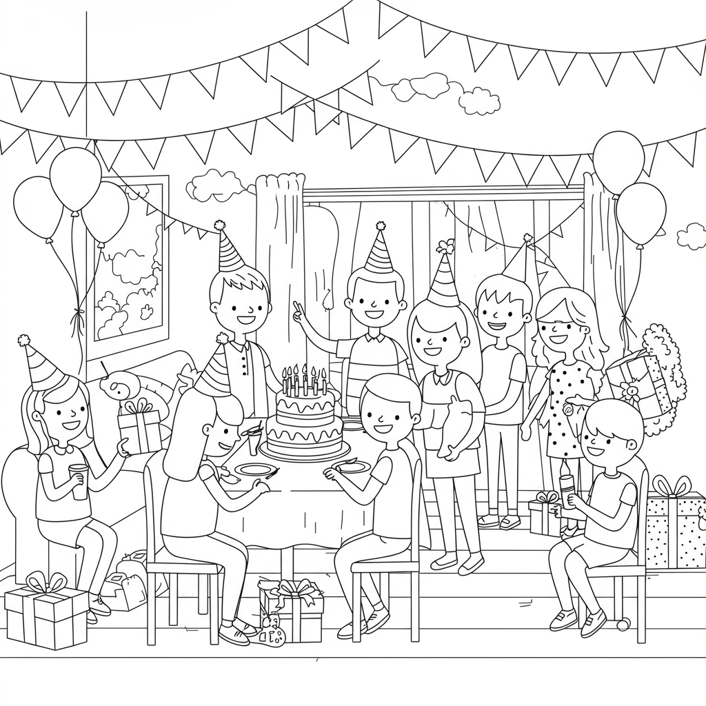 birthday detailed coloring page