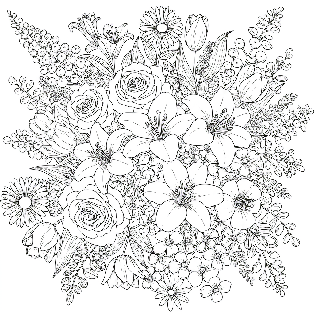 birthday flowers coloring page