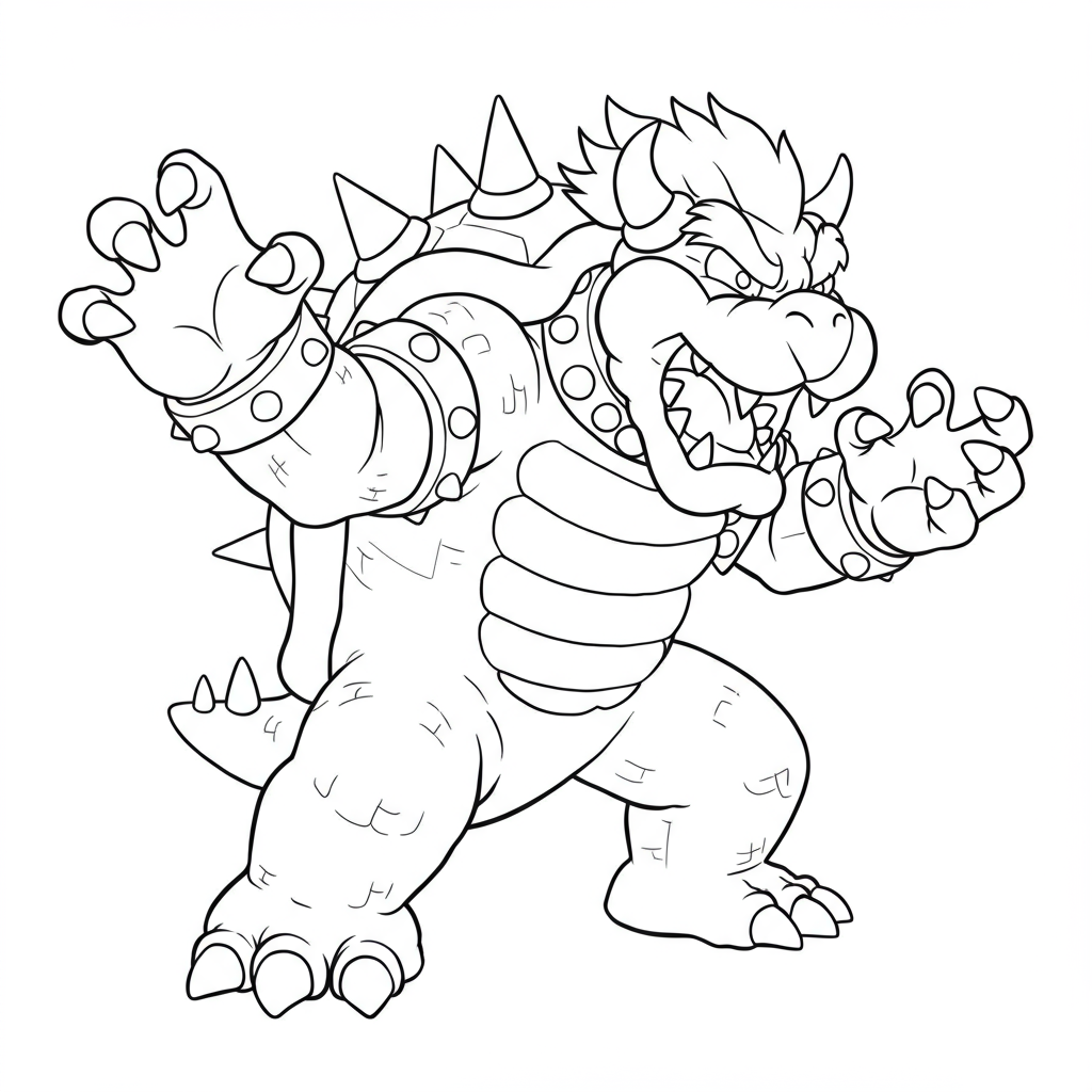 bowser action coloring page