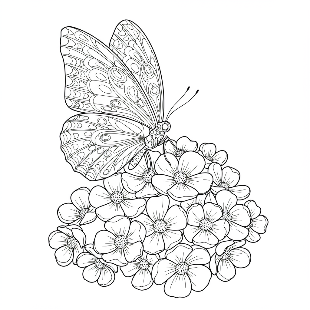 dibujo para colorear de mariposa con flores