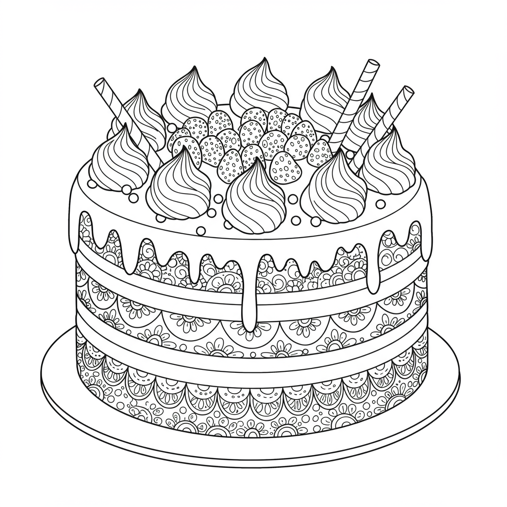 cake detailed coloring page