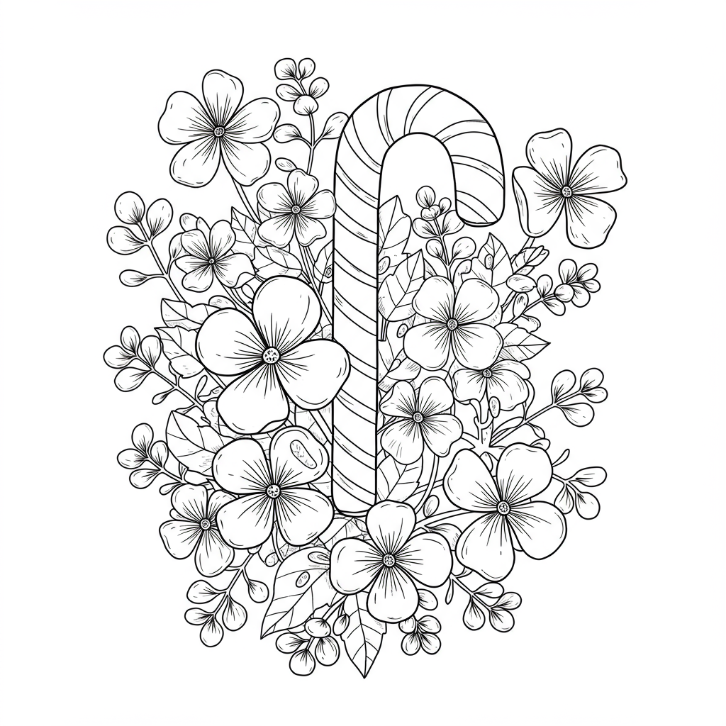 candy cane flowers coloring page