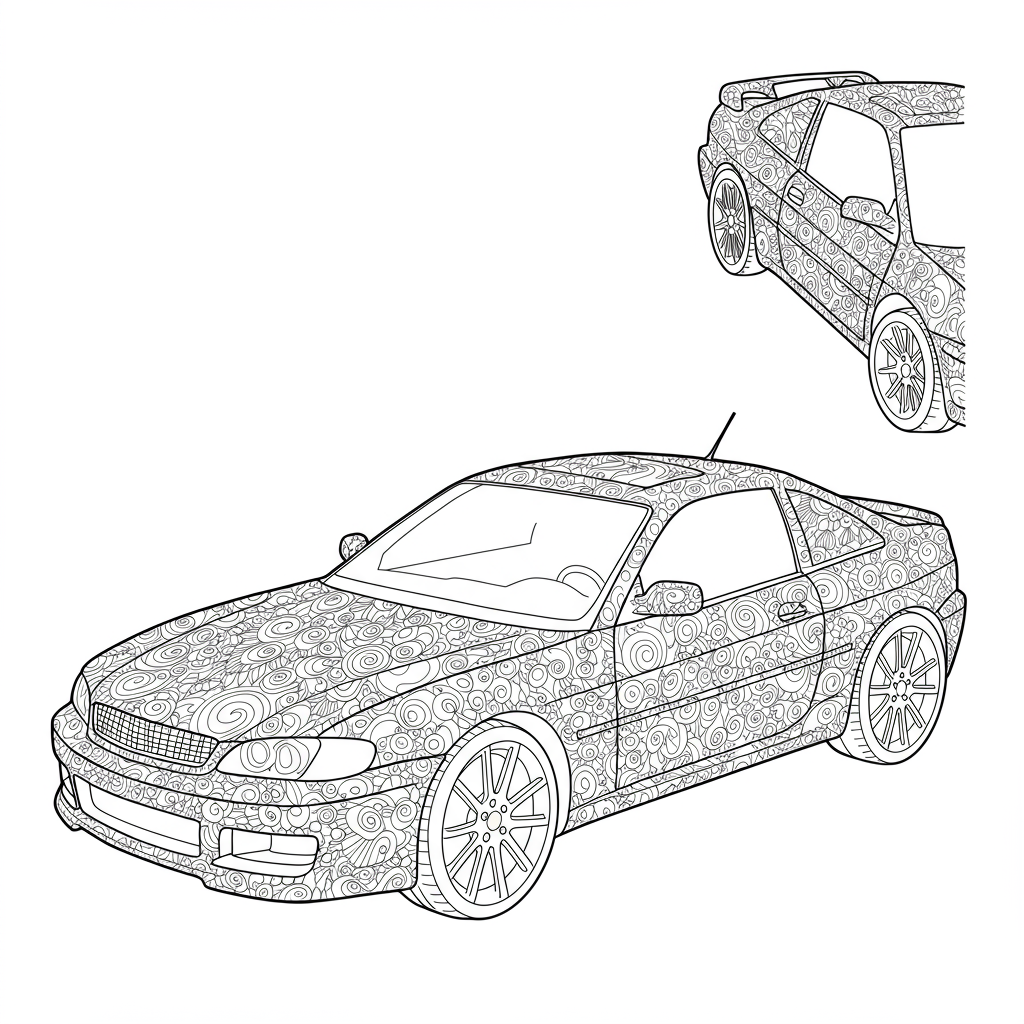 車のパターンぬりえページ