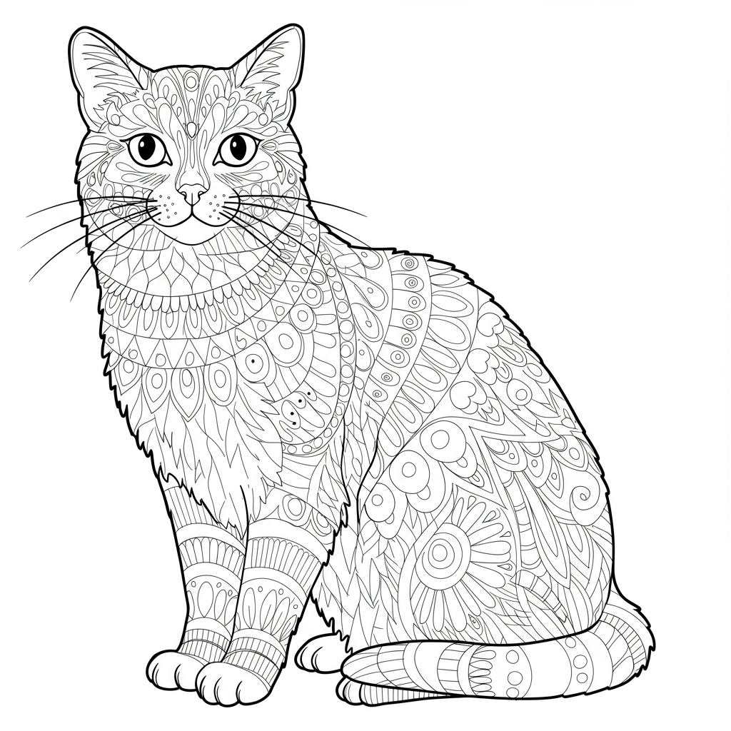 cat color page abstract coloring page