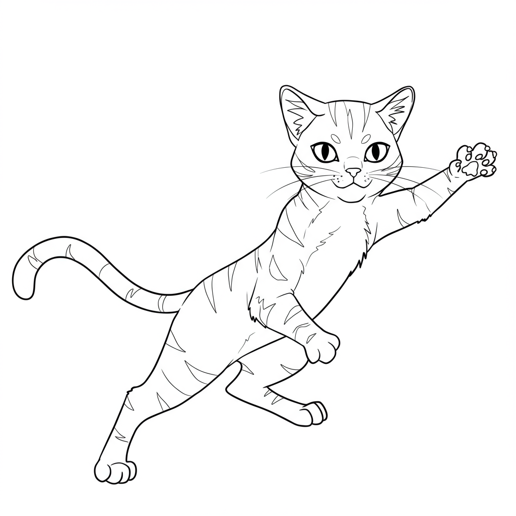 cat color page action coloring page