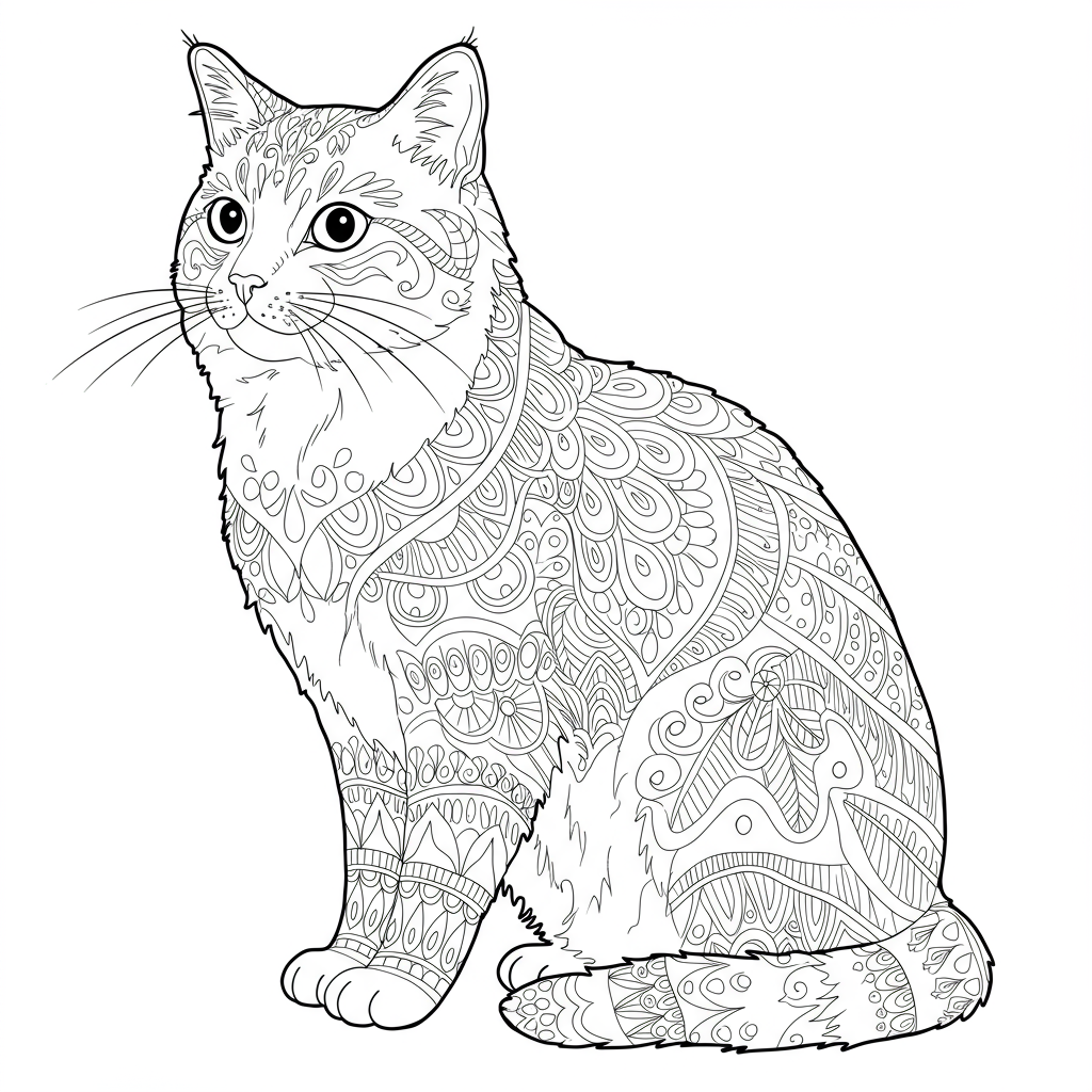 cat color page detailed coloring page
