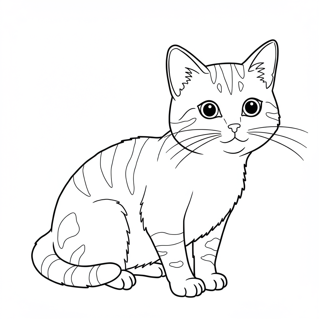 cat color page easy coloring page