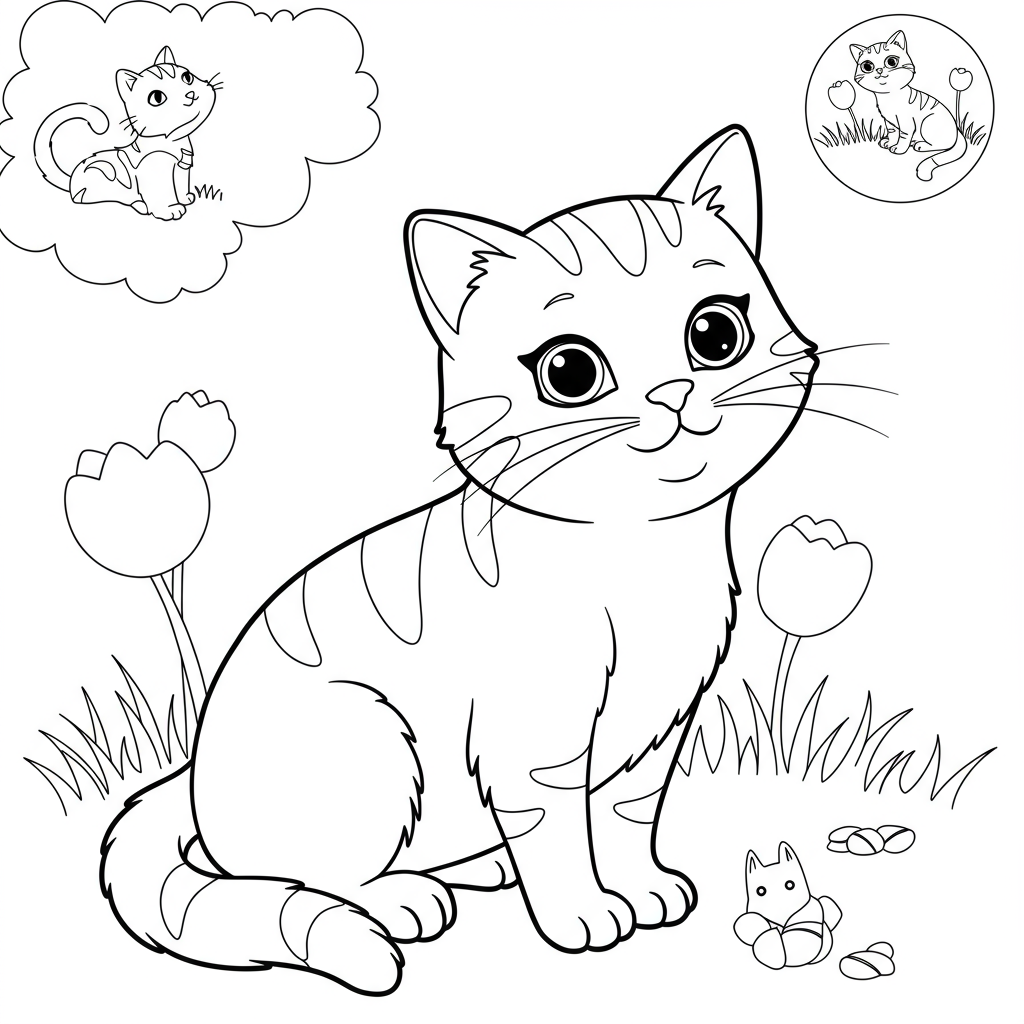 cat color page educational coloring page