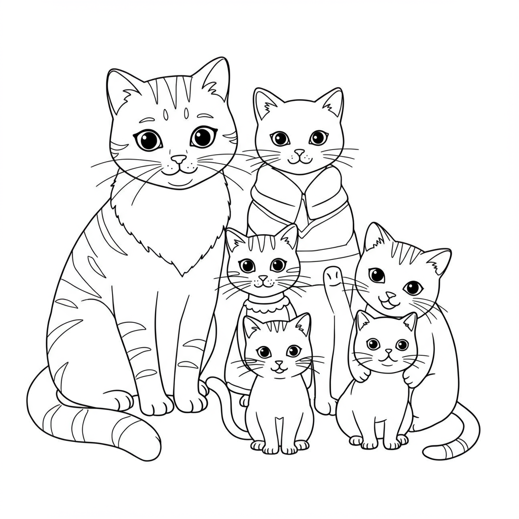 cat color page family coloring page