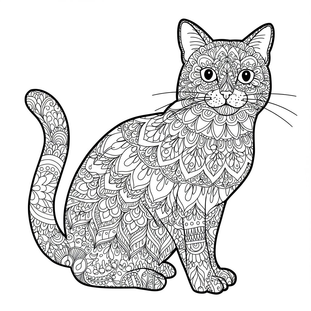 cat color page mandala coloring page