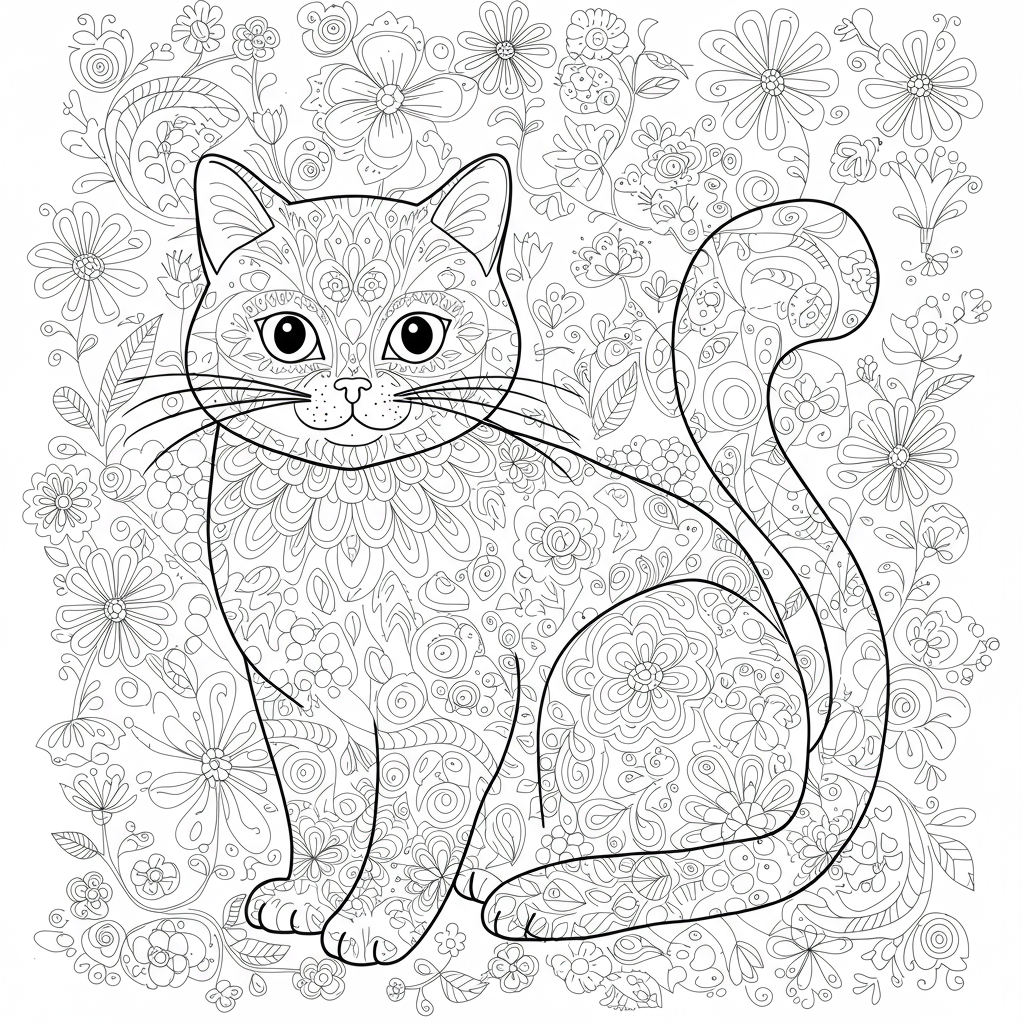 cat color page pattern coloring page