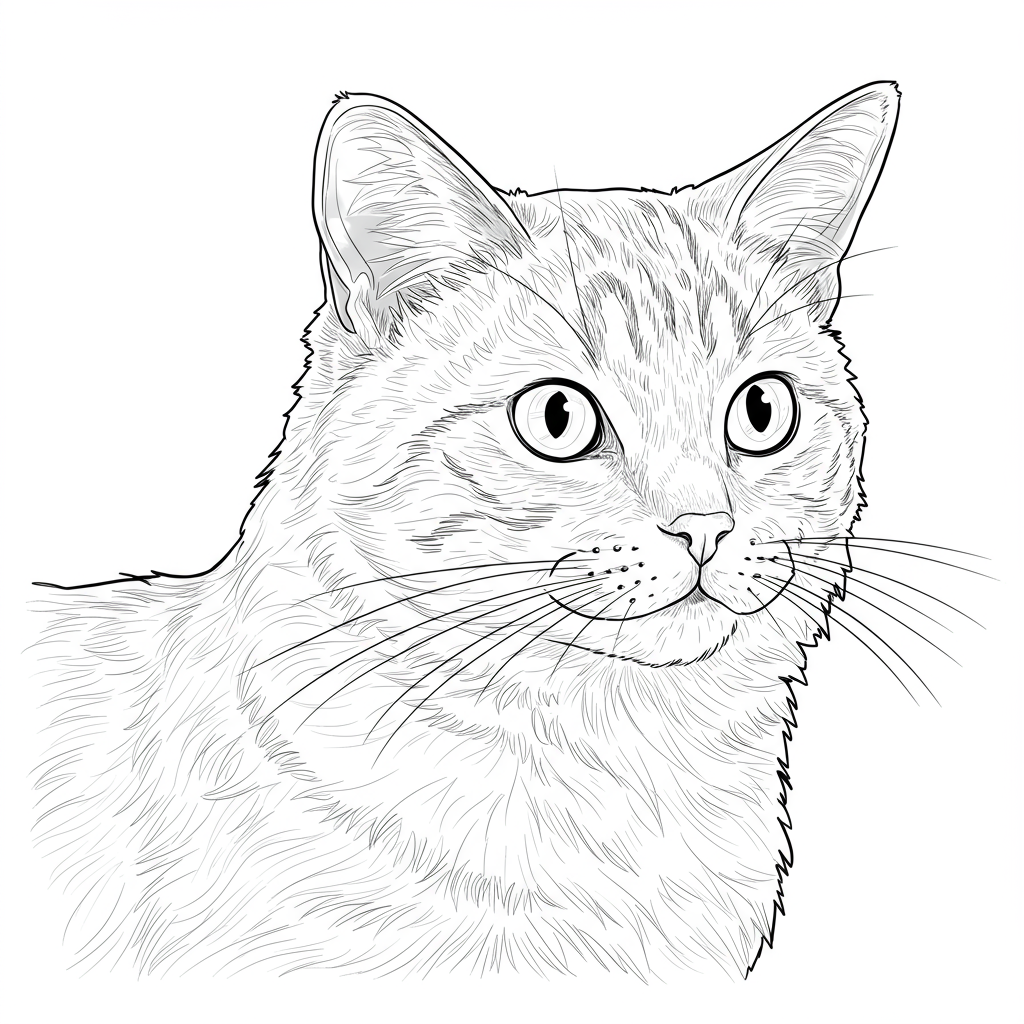 cat color page portrait coloring page