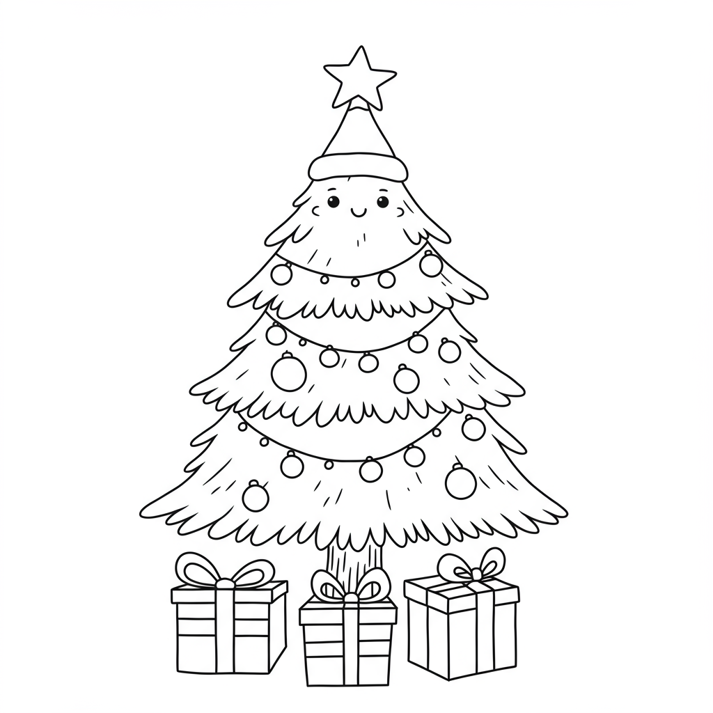 página para colorir árvore de natal fofa