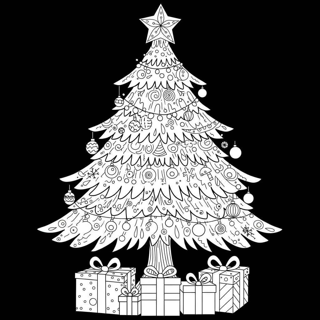 página para colorir árvore de natal decorativa
