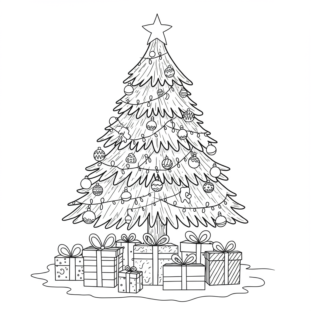 página para colorir árvore de natal detalhada
