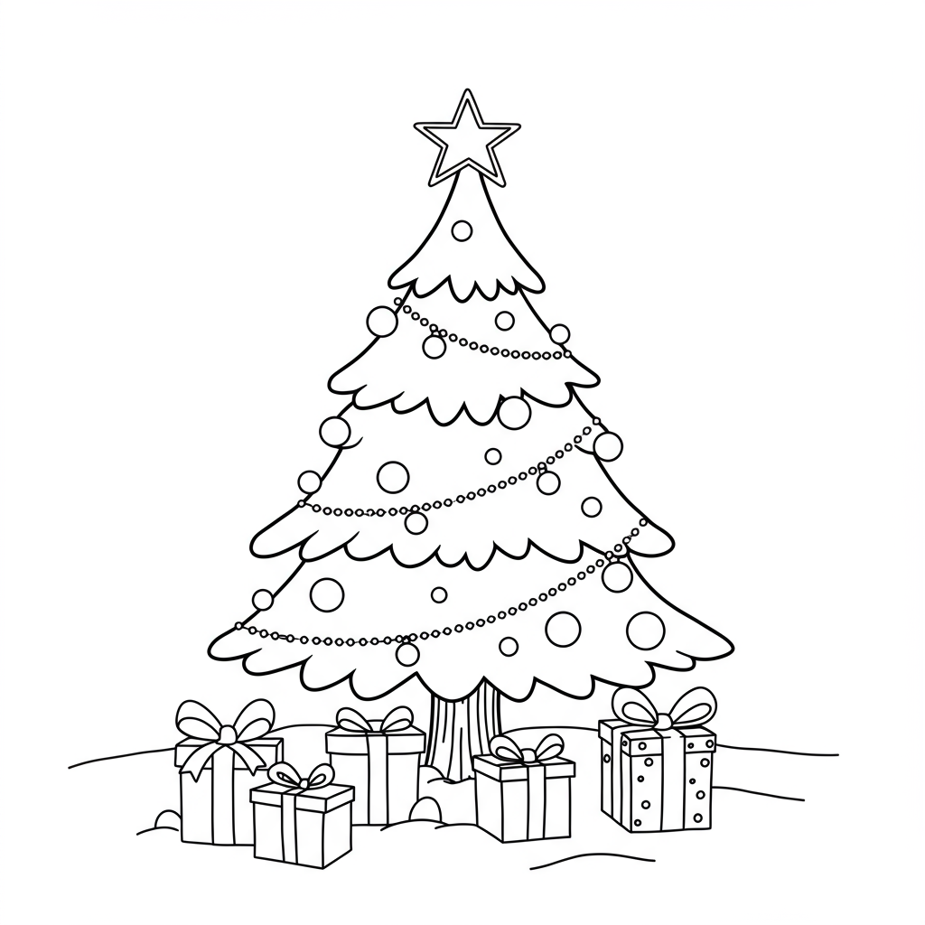 página para colorir árvore de natal fácil