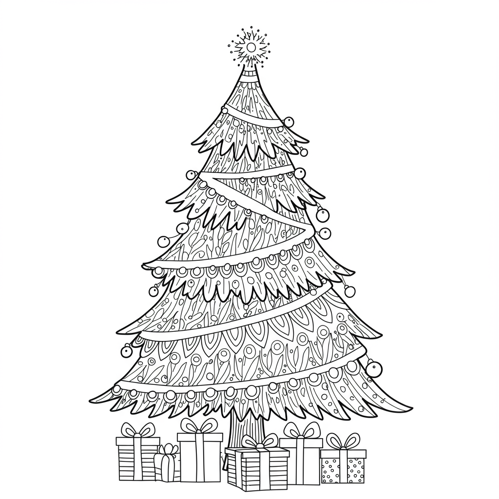 página para colorir árvore de natal com padrão
