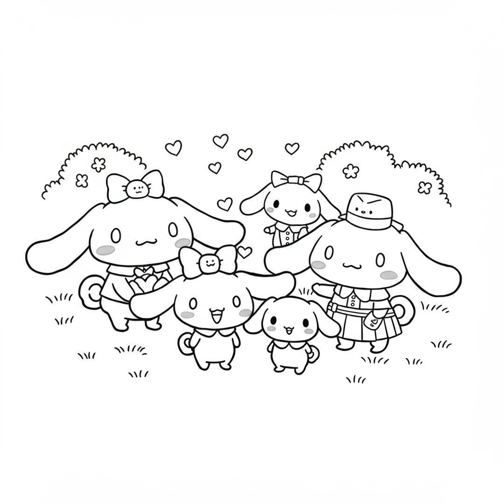 cinnamoroll family coloring page