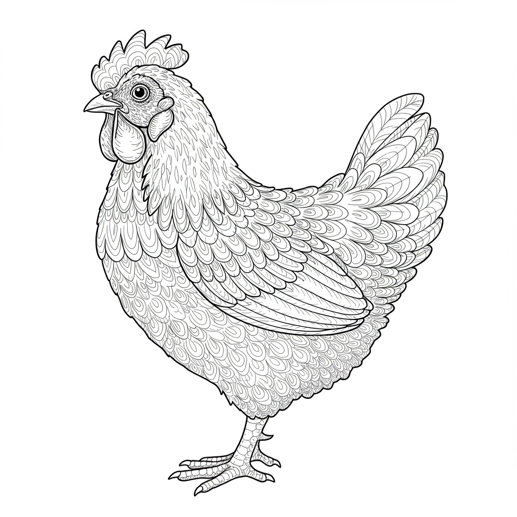 color page chicken detailed coloring page