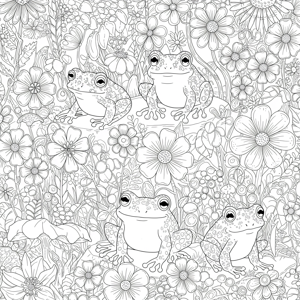 coloring book pages of frogs flowers coloring page