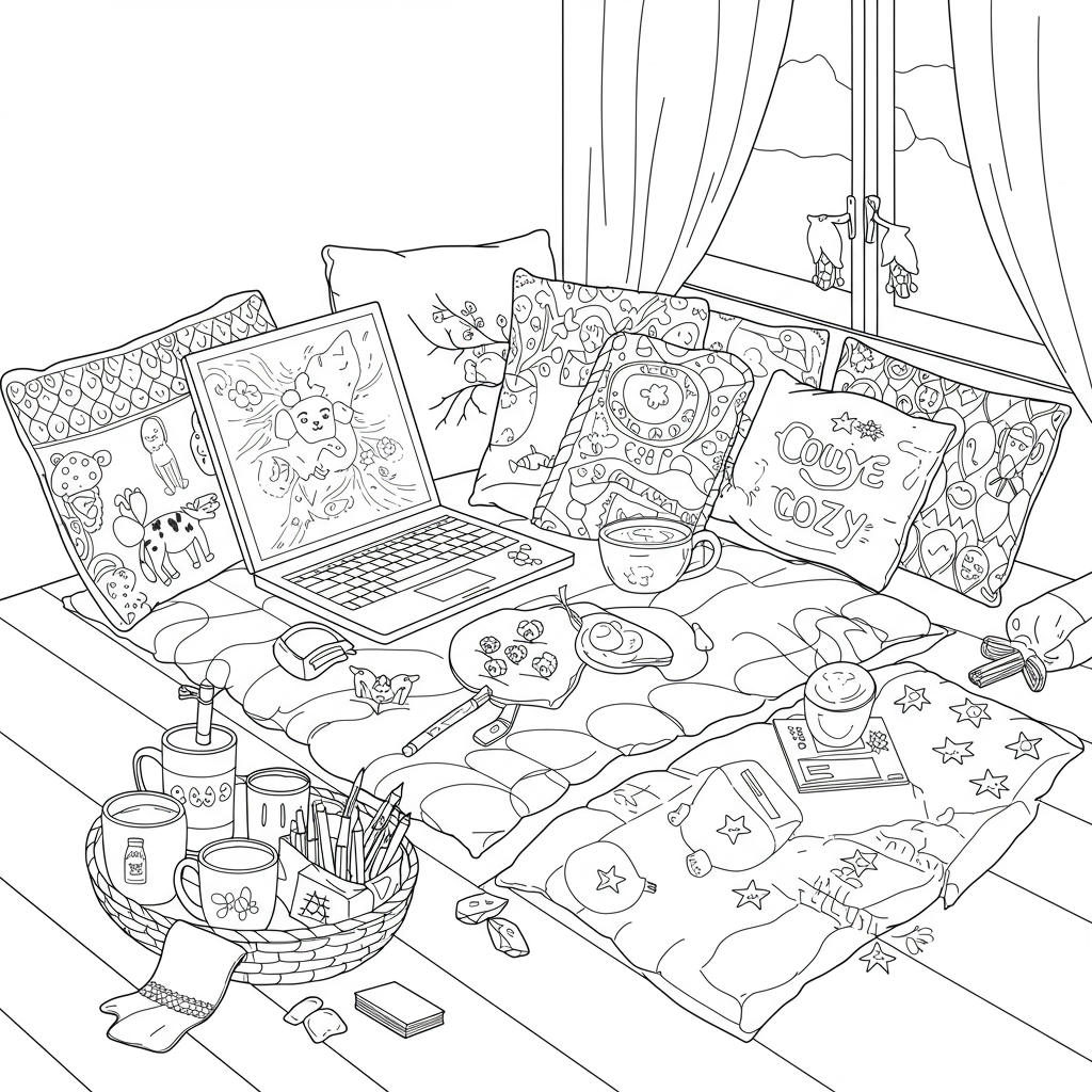 cozy cute coloring page