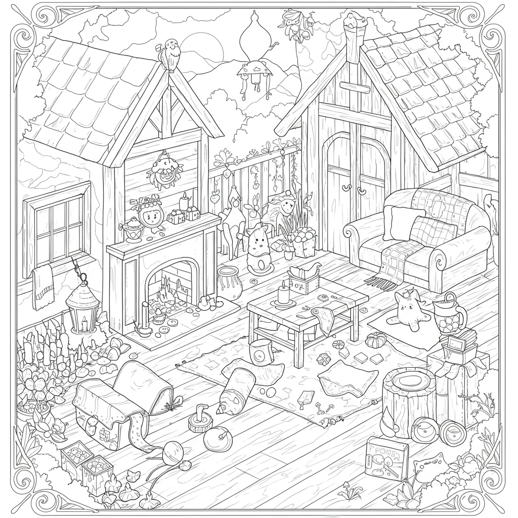 cozy detailed coloring page