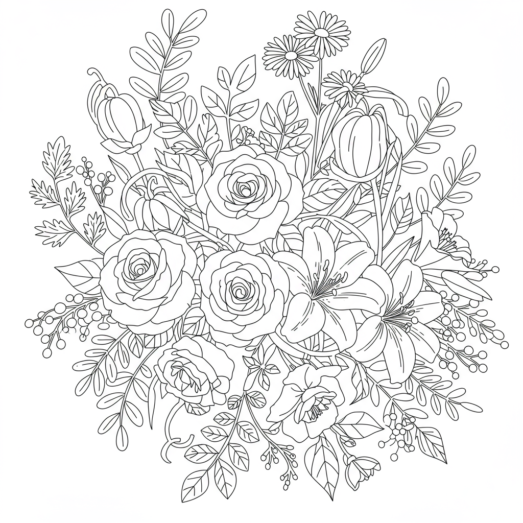 cozy flowers coloring page
